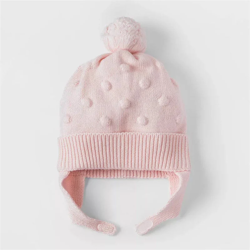 Cute Baby Winter Hat Knitted POM POM Beanie for 0-2 Years Infant Boy Girl Earflap Hat Pink Navy White Gray Available