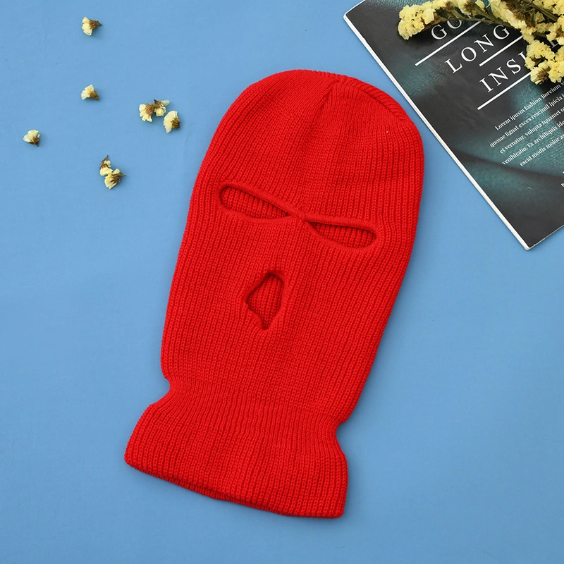 Wholesale Custom 3 Holes High Quality Knitted Face Occlude Skull Ski Bandit Mask Beanie Black Pink Balaclava Pasamontanas