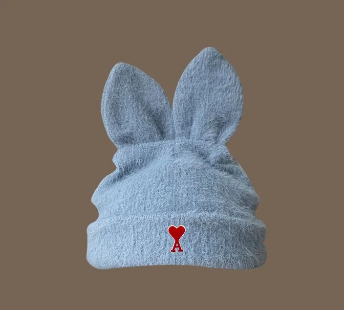 Wholesale Rabbit Ear Wool Hat Soft Fabric Custom Beanie Cap Warm Hat