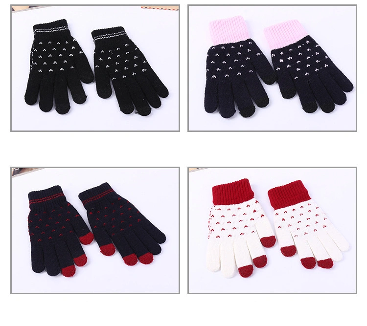 Cashmere Acrylic Touch Screen Pad Smart Phone Winter Knit Magic Gloves Dots Jacquard