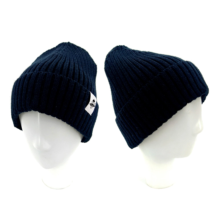 100% Acrylic Custom Logo Ski Warm Knitted Winter Ribbed Beanie Hat