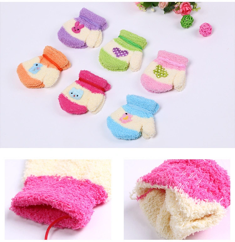 Softee Cozy Winter Knit Magic Mitten with String Applique Decoration Mitt Kids Children