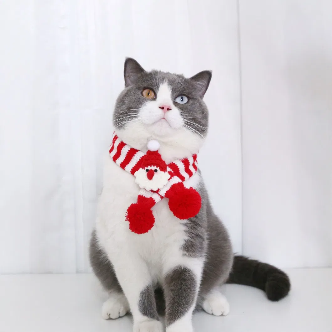 Christmas Pet Ornaments Pet Knitting Stripe Christmas Pet Scarf Adjustable Cat Dog Scarf Cat Collar