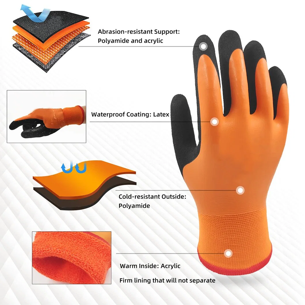 Factoryshop Minus 70celsius Acrylic Terry Liner Double-Layer Full Latex Coated Palm Sandy / Foam Work Winter Cold Resistant Outdoor Waterproof Gloves