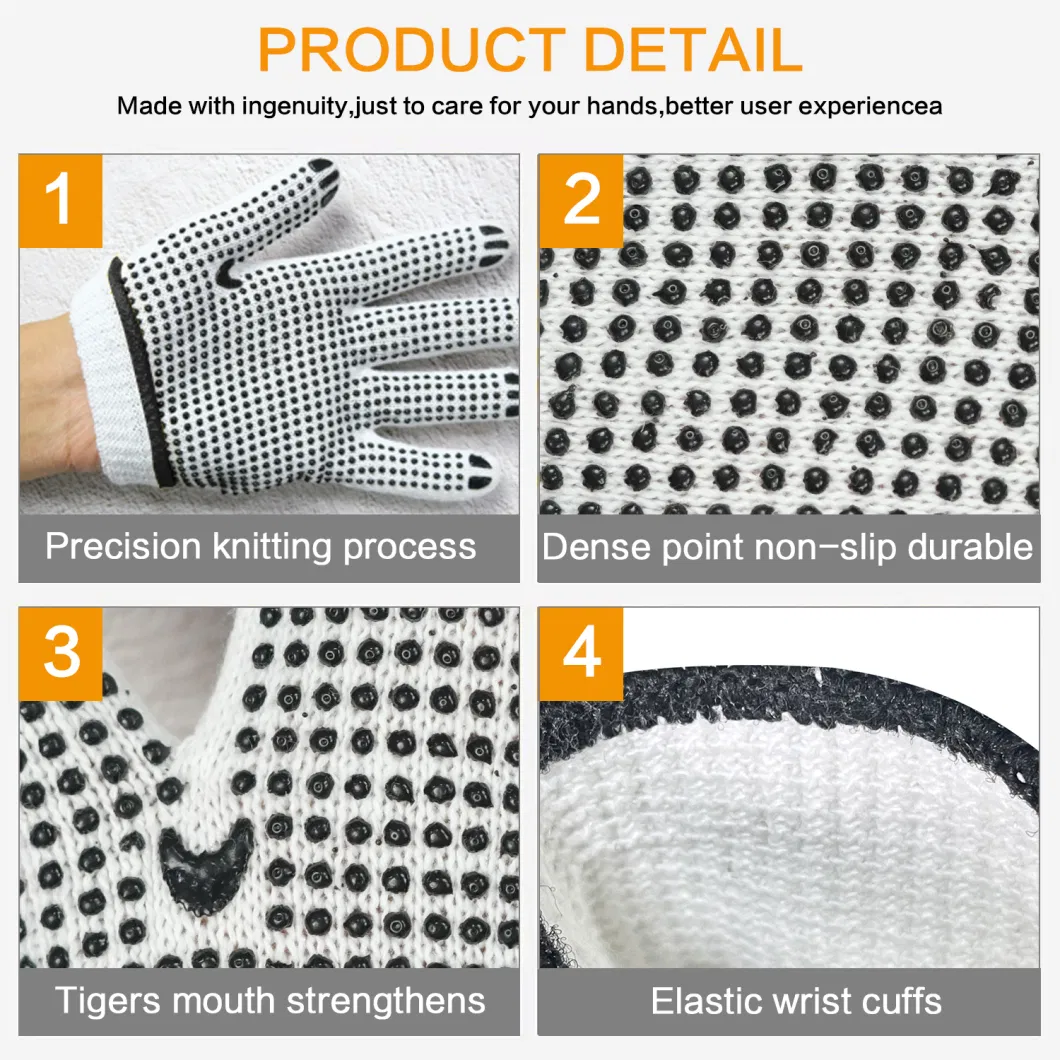 China Wholesale Price Safety/Work/Labor Glove Industrial/Construction/Working Guante PVC Dotted/Dots Cotton Knitted Gloves