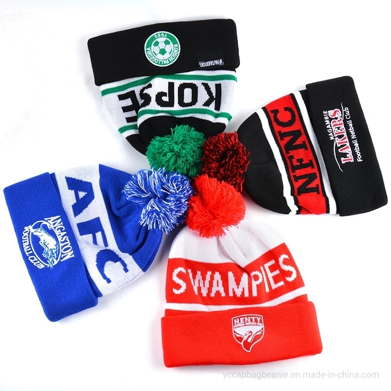 Wholesale Custom Recycle Acrylic Wool Plain Warm Winter Football Knit Hat Beanie