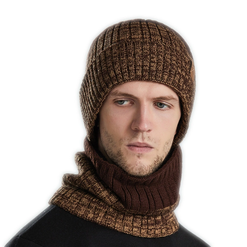 Mens Womens Winter Beanie Hats Scarf Set Warm Knit Hat Thick Fleece Lined Slouchy Cap Neck Warmer for Men Women