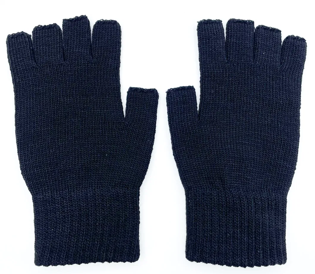 Solid Colors Plan Acrylic Elastic Mens Winter Fingerless Knitted Gloves