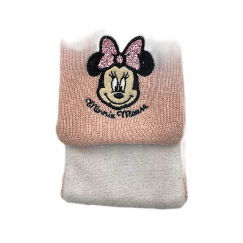 Baby Girls Lovely Knitted Scarf with Polar Fleece Lining and Disney Minnie Mouse Shiny Glitter Applique