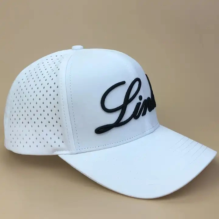 Custom Brand Performance Golf Cap Water Resistance Cap Hat Embroidery Logo Waterproof Baseball Cap Laser Cut Hole Polyester Perforated Mens Sports Golf Hat