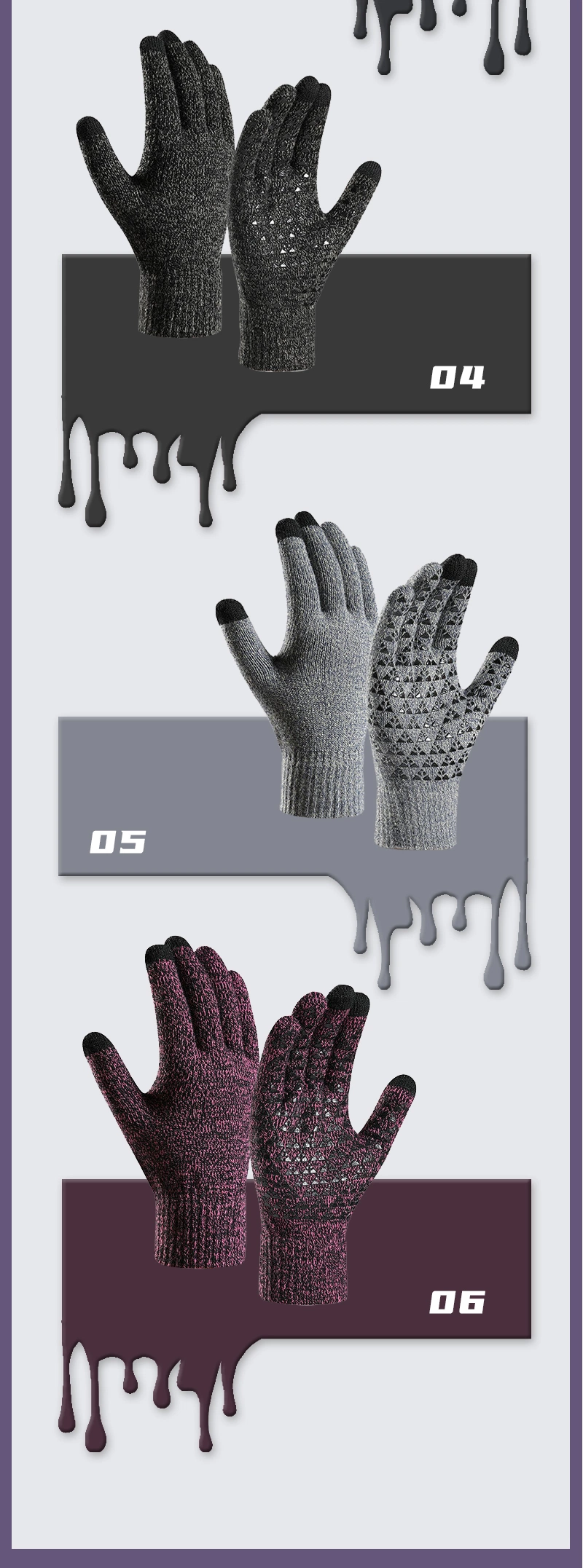 Men Women Thickened Cuff Anti Slip Palm Winter Keeping Warm Touch Screen Mitten Knit Gloves for Texting Driving