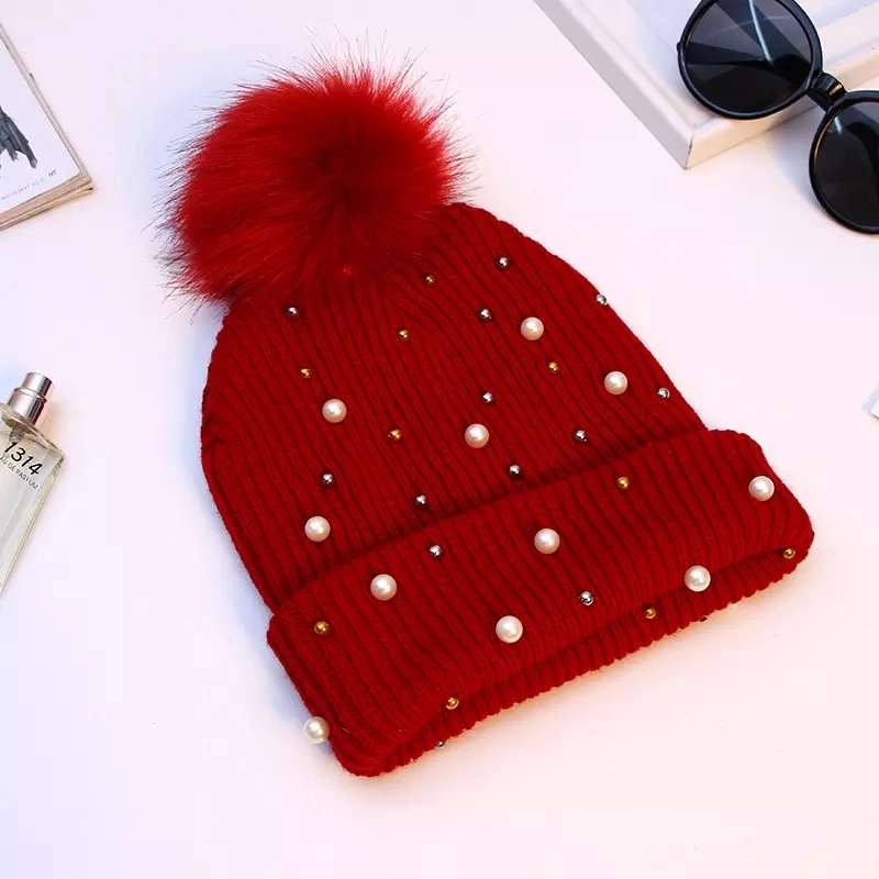 New Women Beanie Curl Cap Winter Fashion Knitted Thick Woolen Caps Winter Ball Puff Ball Hats Beanie Cap Wholesale