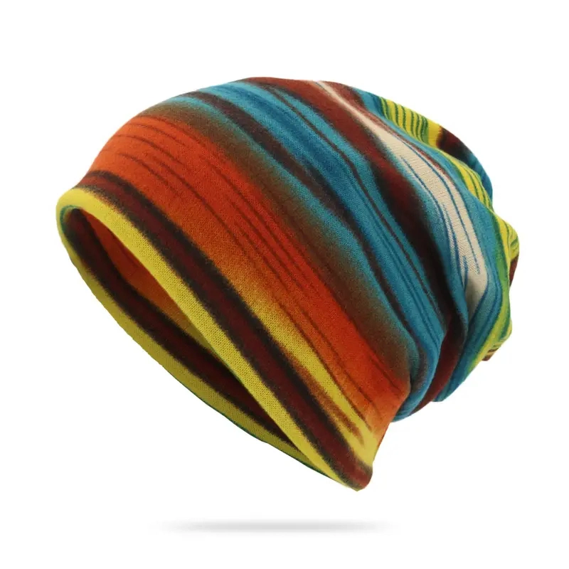 Unisex Multicolored Hats Stripe Knit Beanie Hat for Autumn Winter