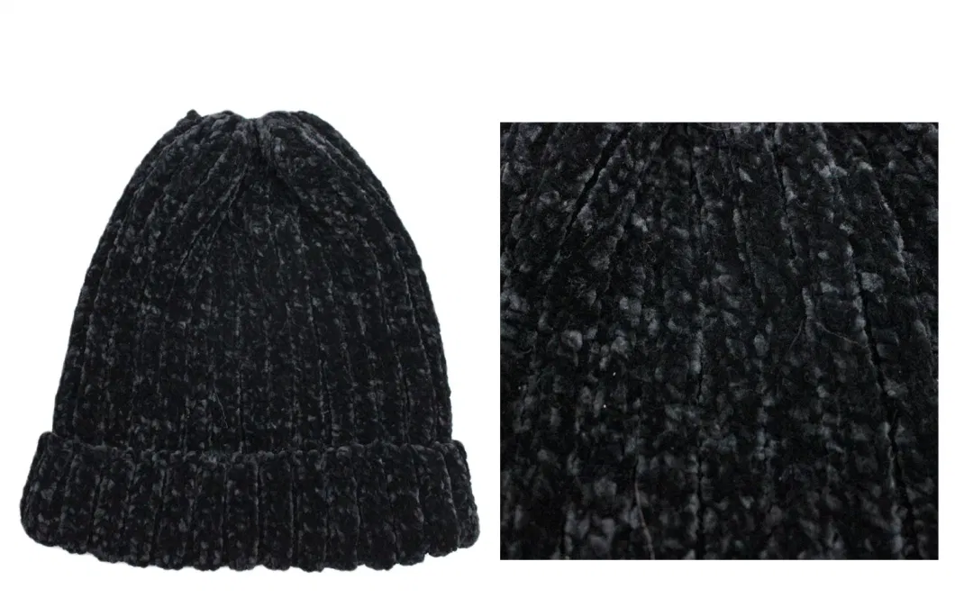 Faux Fur Pompom Chenille Cable Knitting Super Warm and Soft Beanie Hat