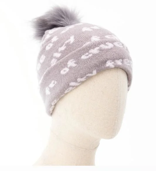 Factory Recycle Polyester Customized Words Jacquard Pompom Plain Knitted Hat