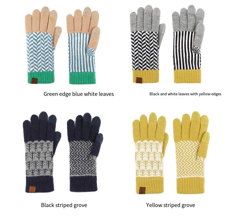 Classic Popular Cool Adults Men Women Fashion Thick Winter Warm Wool Heated Knitted Riding Bicycle Sports Touch Screen Custom Jacquard Knitting Gloves