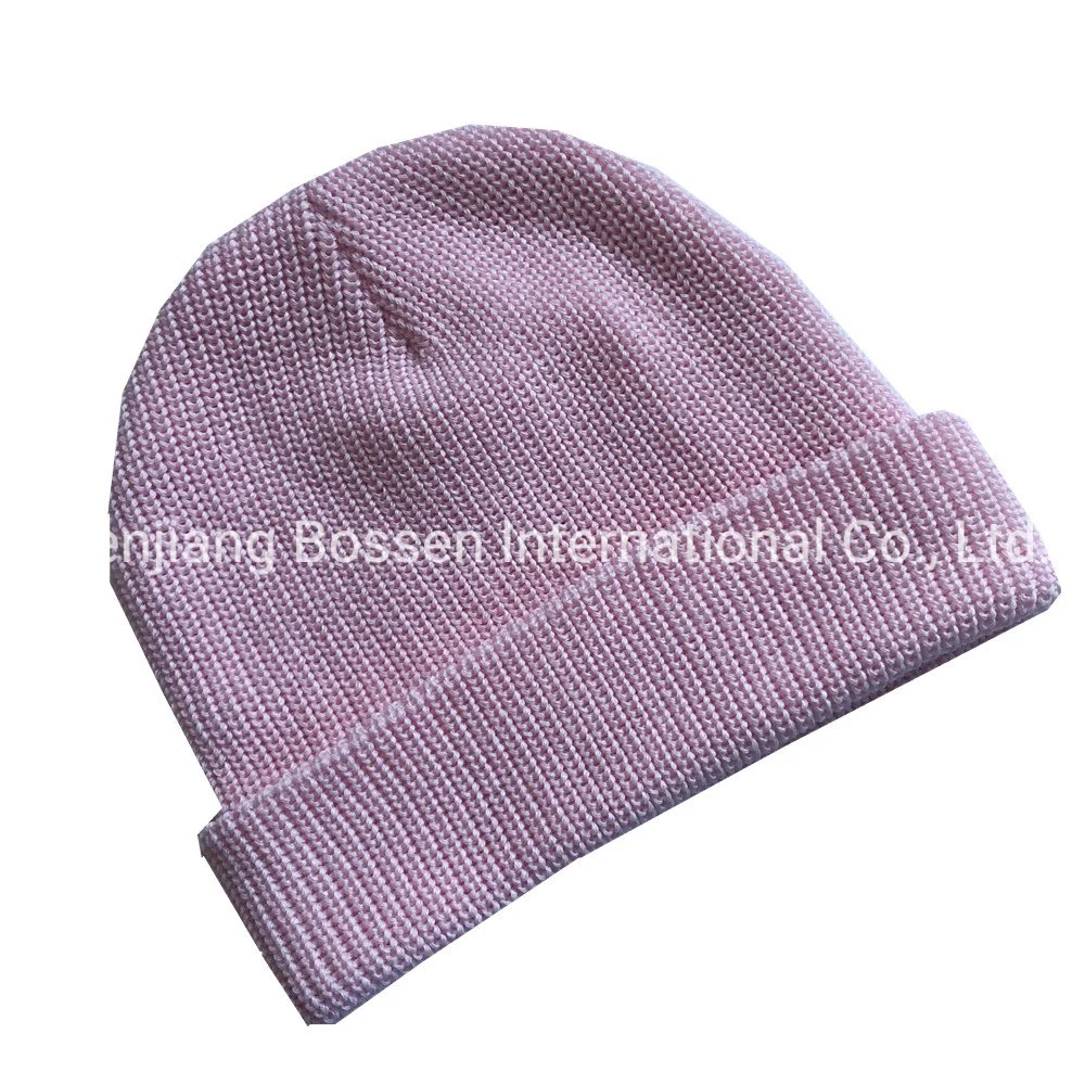 China Factory OEM Custom Solid Color 100% Cotton Pink Winter Warm Knit Sport Hat Beanie