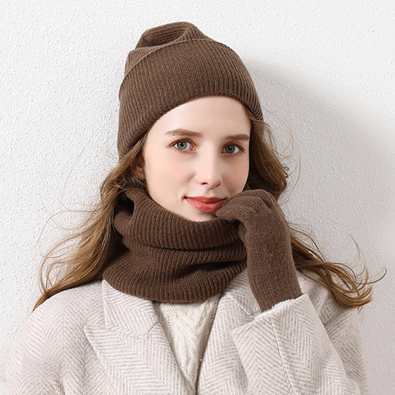 Warm Women 100% Merino Wool Winter Scarf Beanie Hat and Glove