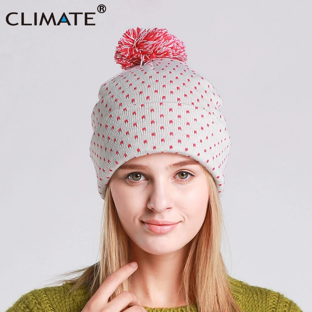 Climate Women Autumn Winter Warm Beanie Hat Lady Nice Soft Pretty Warm POM Poms Knitted Grey Hat for Women Girls