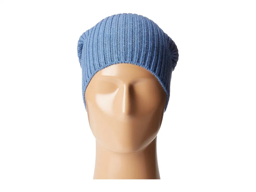 Good Quality Warm Blue Blank Slouchy Ribbed Knitted Unisex Adjustable Winter Comfortable Hat Beanie