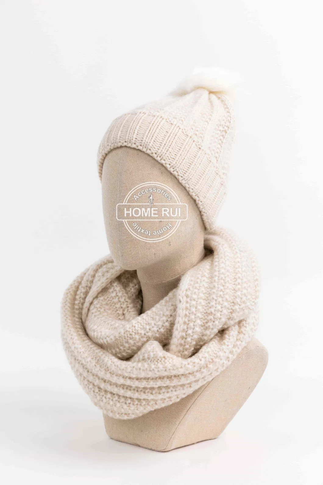 Unisex Women Oetmeal Beanie Scarf Winter Sets Warmer Chunky Thicken Hat Cap Neckgaiter Oversize Bobble Knit Snood POM Hat Bonnet