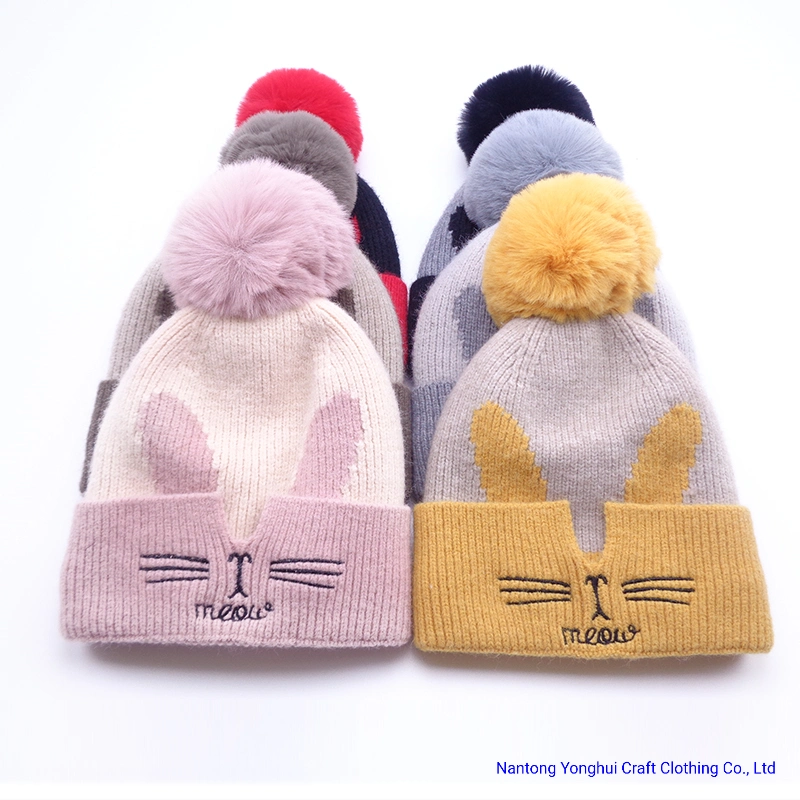 Acrylic Winter Warm Knitted Cute Cat Style Lady Cap Hat