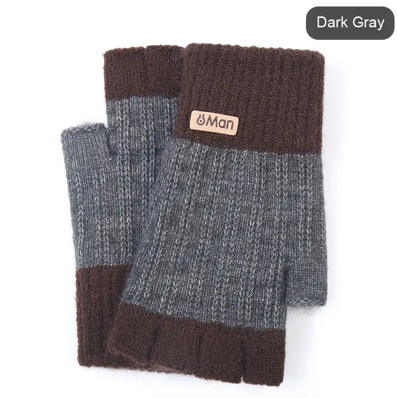 Autumn and Winter Warm Brushed Thick Fingerless Knitted Wool Gloves