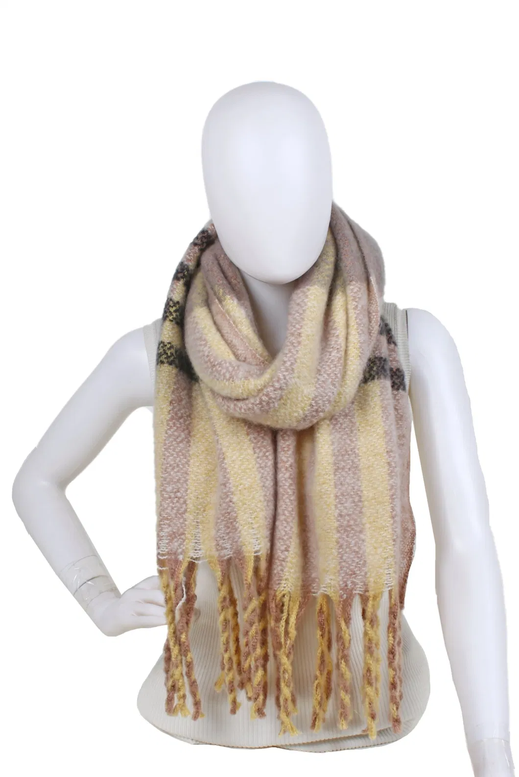 Custom Made Designer Lady Accessories Acrylic Cashmere Stripes Brushed Thick Scarf with Long Tassle