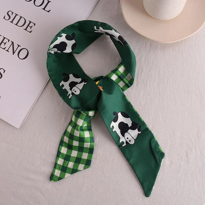 Korean Female New Hair Accessories Printed Silk Scarf Bow Streamer Fashion Hair Tie