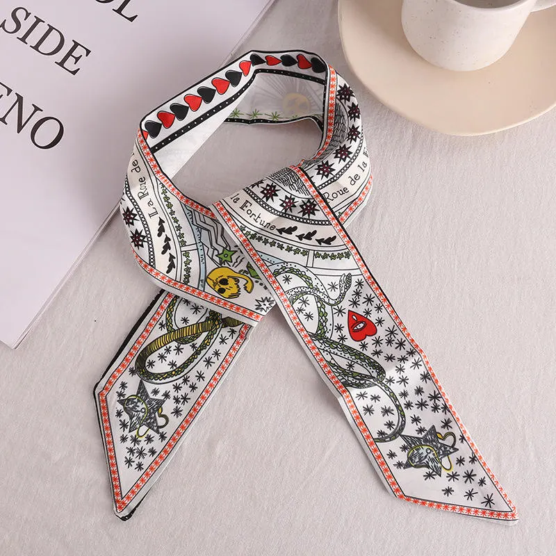 Korean Female New Hair Accessories Printed Silk Scarf Bow Streamer Fashion Hair Tie