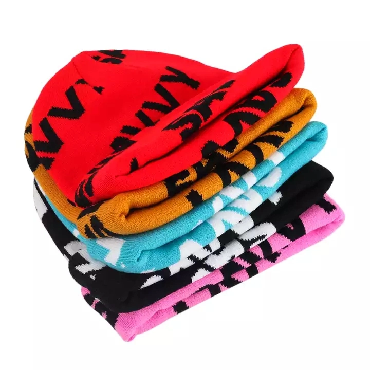 Custom Knit Jacquard Full All Over Logo Mens Women Baby Kids Custom Christmas Beanies for Women Hats Beanie Custom Winter Designer Beanie Hat
