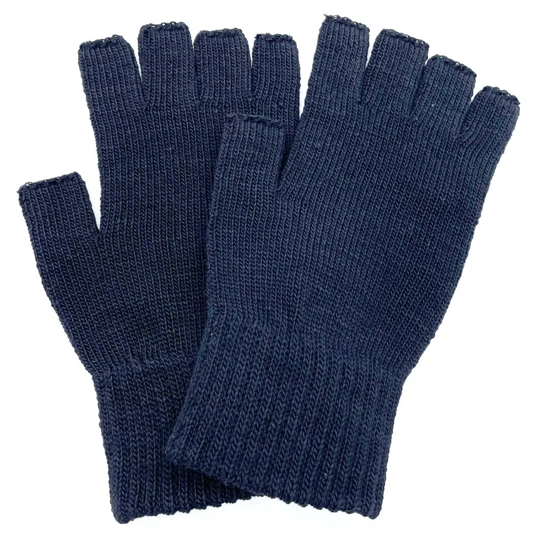 Solid Colors Plan Acrylic Elastic Mens Winter Fingerless Knitted Gloves