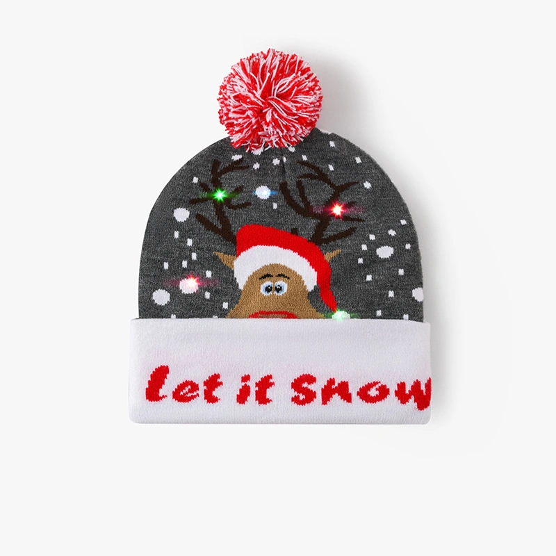 Christmas Fashion Acrylic Knitted Jacquard Football Beanie Hat with LED Lights