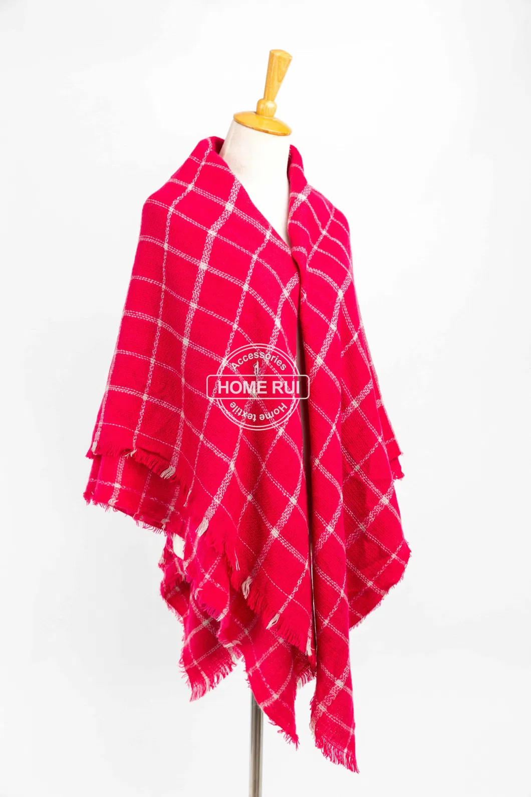 Wholesaler Outerwear Apparel Accessory Women Winter Red Fringe Checks Grid Tartan Warm Pashmina Windowpane Beach Headwear Blanket Scarf Shawl