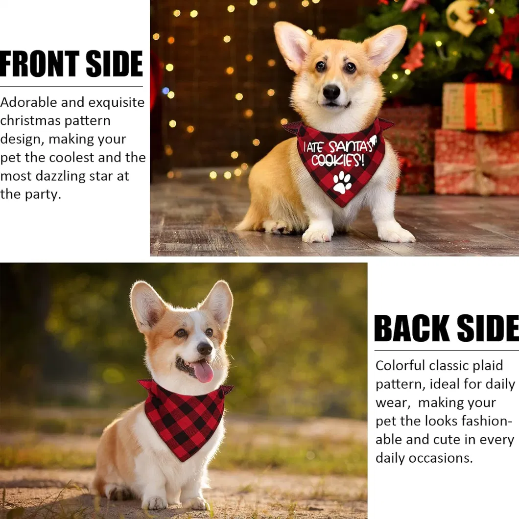 Merry Christmas Dog Bandanas - Classic Triangle Fall Xmas Christmas Printing Dogs Red Plaid Scarf