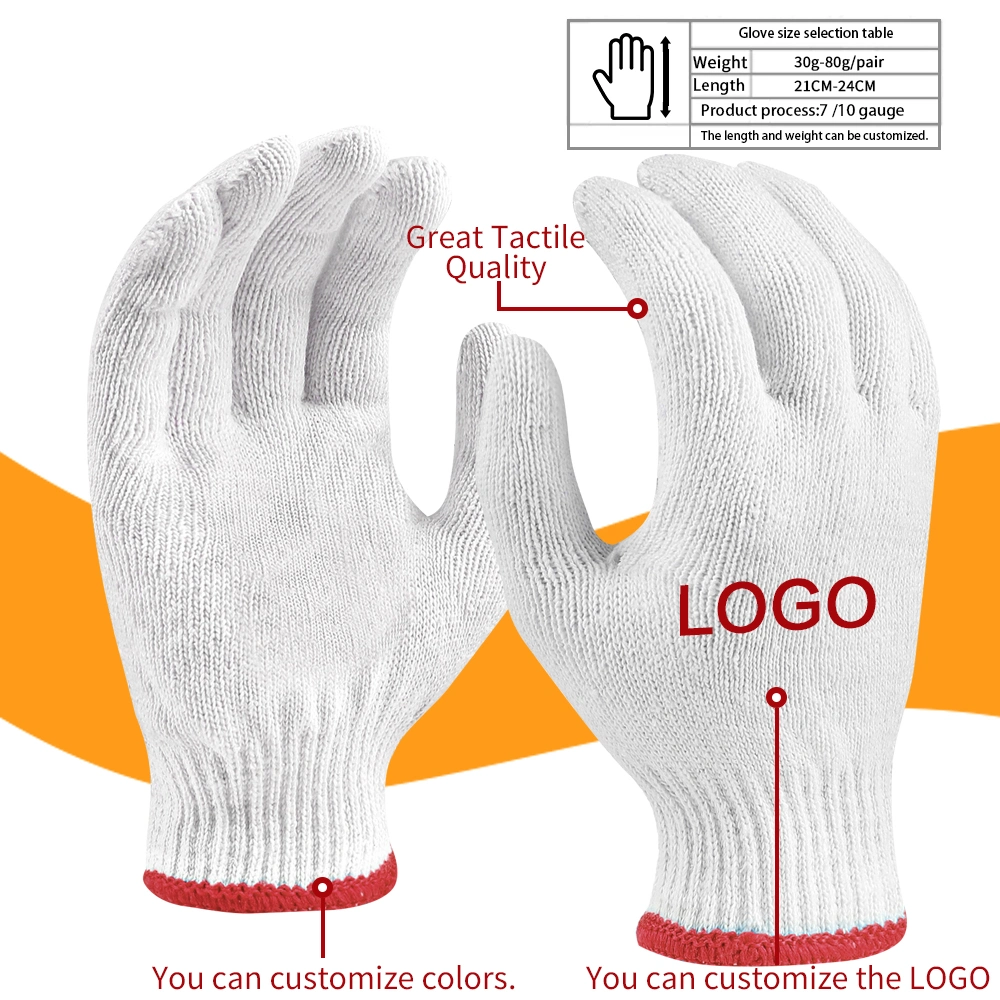 China Wholesale 7/10/13gauge Price Industrial/Construction/Working/Protective Guantes White Cotton Knitted Safety Work Gloves