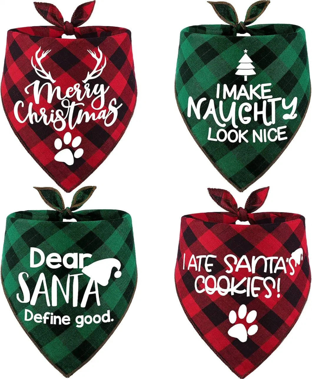 Merry Christmas Dog Bandanas - Classic Triangle Fall Xmas Christmas Printing Dogs Red Plaid Scarf