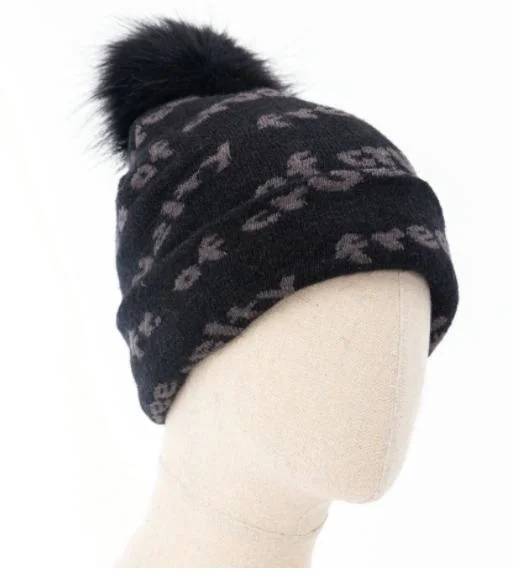 Factory Recycle Polyester Customized Words Jacquard Pompom Plain Knitted Hat