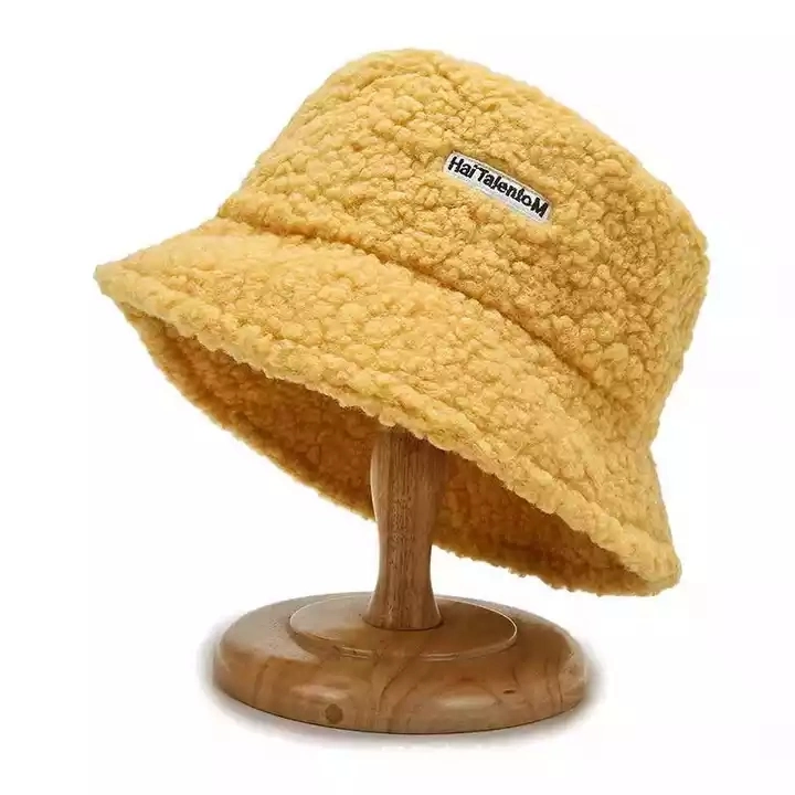 Fashion Lady Solid Soft Warm Winter Hat Fleece Outdoor Vacation Faux Lamb Wool Sherpa Bucket Hat Sherpa Hat