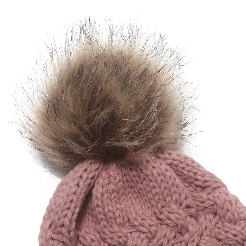Cute Custom Acrylic Plain Color Childern Kids Pompom Bobble Knitted Winter Beanie Hat
