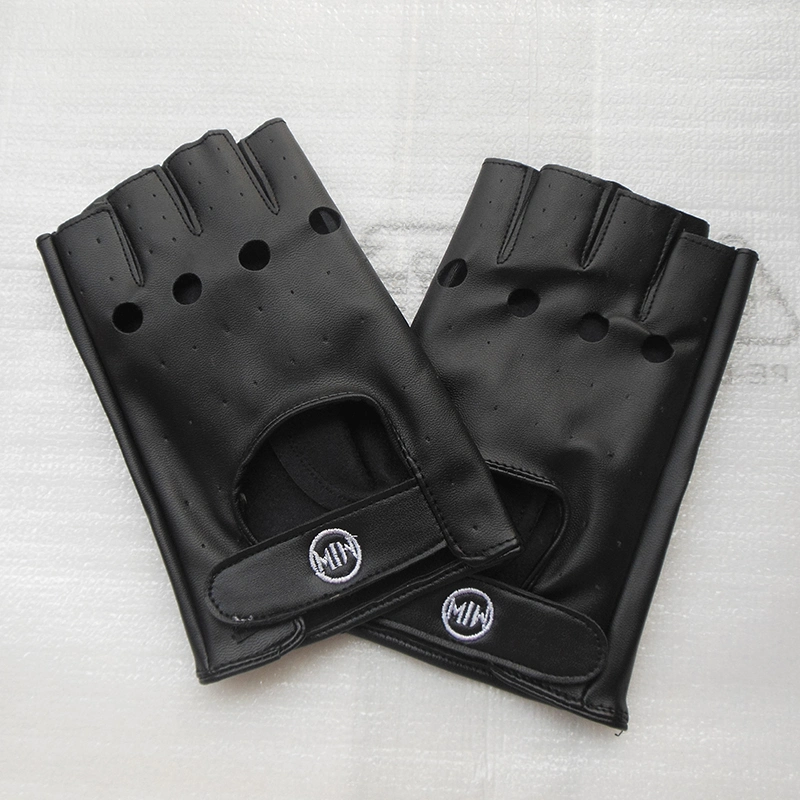 Factory Made Customized Winter Warm Black Fashion Mens Women PU Leather Half Finger Glove