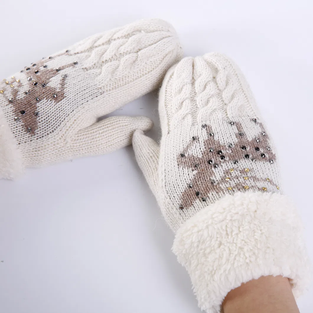 Winter Season Christmas Antler Flap Split Finger Knit Gloves Touch Screen Warm Touch Screen Gloves