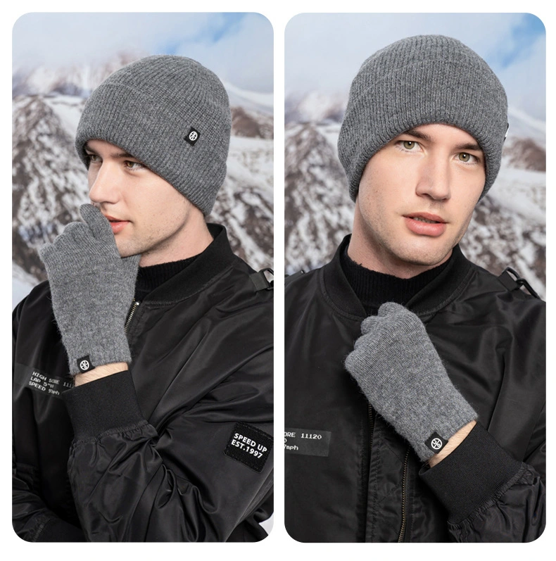 Winter Soft Wool Blend Warm Knit Hat Touch Screen Gloves Sets