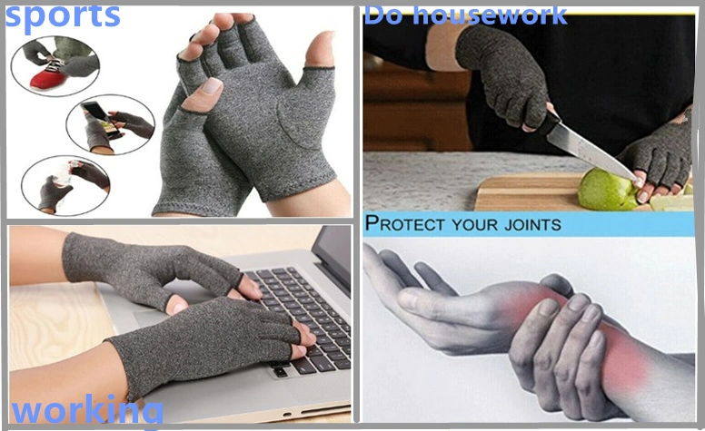 Fingerless Grey Heated Spandex Copper Pain Relieve Therapy Compression Arthritis Gloves