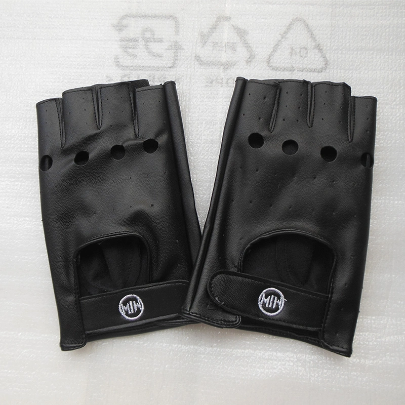 Factory Made Customized Winter Warm Black Fashion Mens Women PU Leather Half Finger Glove