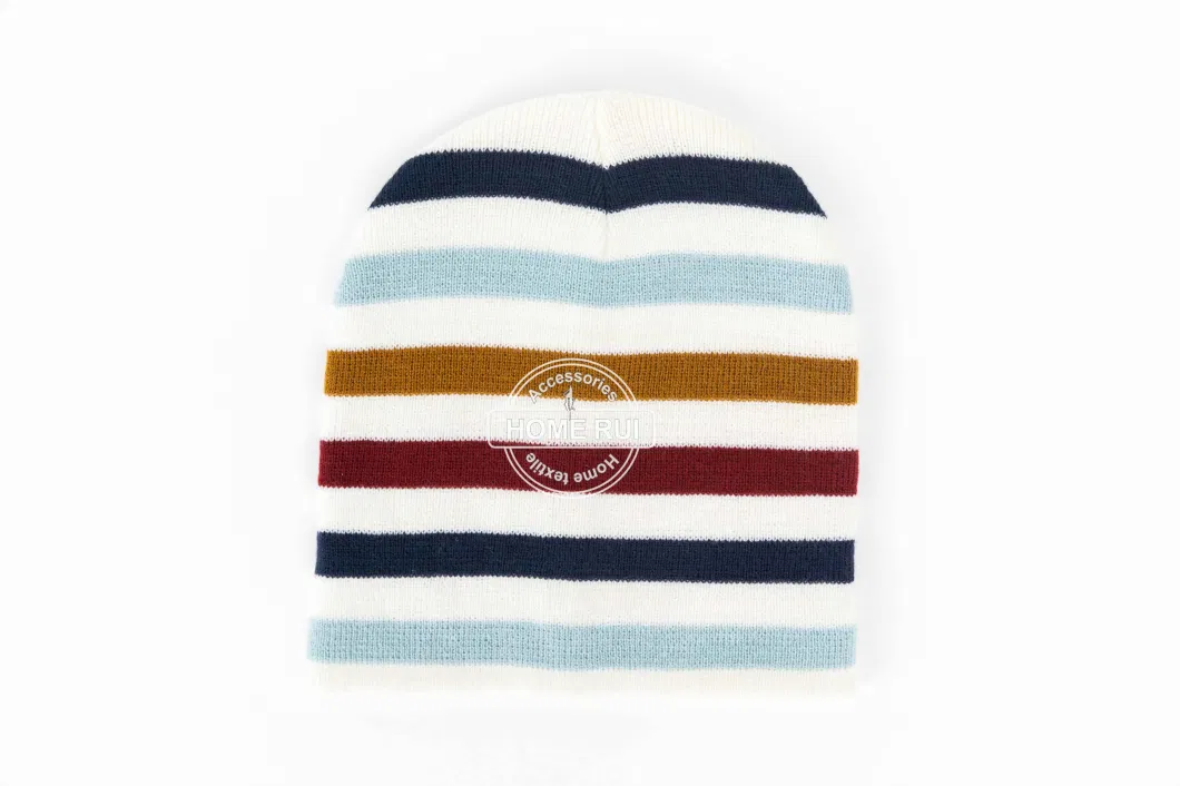 Multi Kids Children Boy Winter Autumn Two Layer Fine Knit Multi Striped Fashion Lined Casual Skull Ski Bicycle Sports Hat Bonnet Cap Beanie