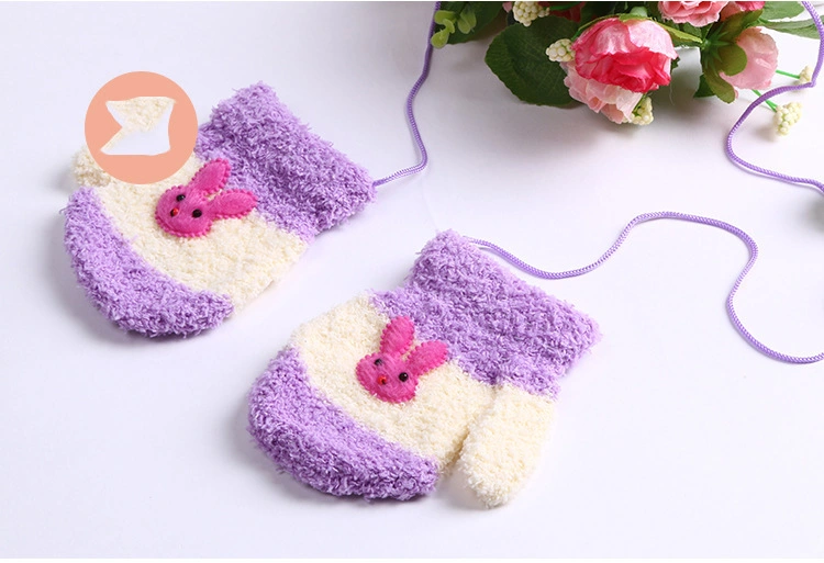 Softee Cozy Winter Knit Magic Mitten with String Applique Decoration Mitt Kids Children