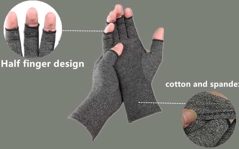 Fingerless Grey Heated Spandex Copper Pain Relieve Therapy Compression Arthritis Gloves