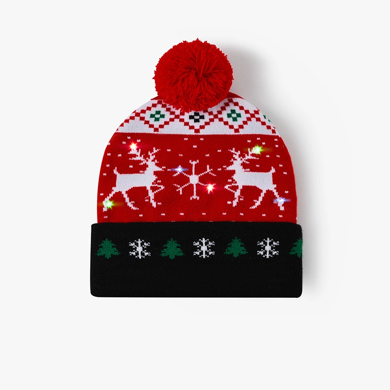 Christmas Fashion Acrylic Knitted Jacquard Football Beanie Hat with LED Lights