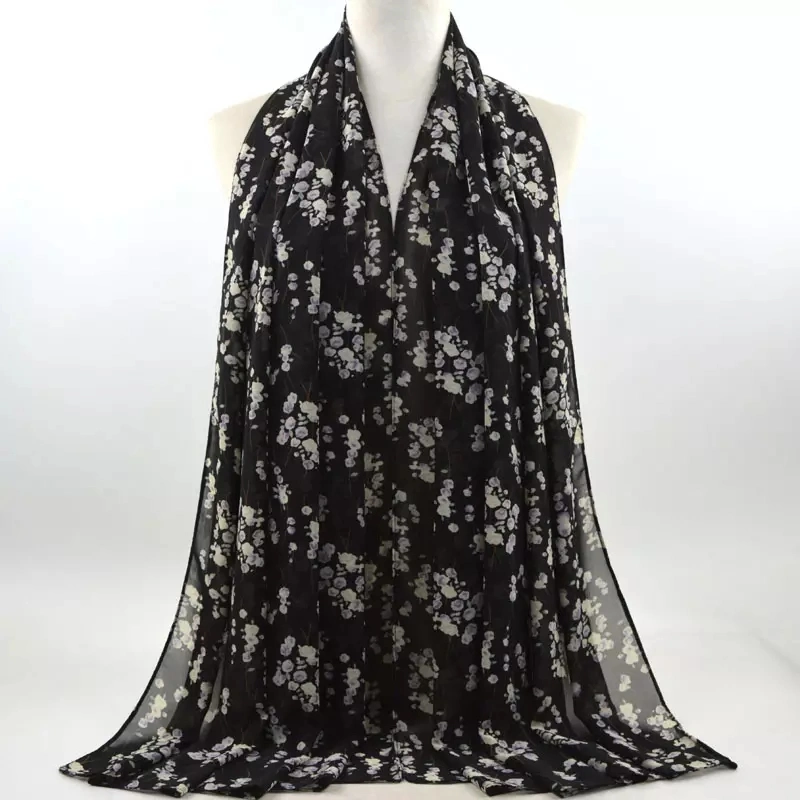 Custom Floral Printed Chiffon Women Head Wraps Scarf